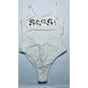 Atmosphere Swimsuit Womens 10 White One Piece Gold Sassy High Cut Beach Boho